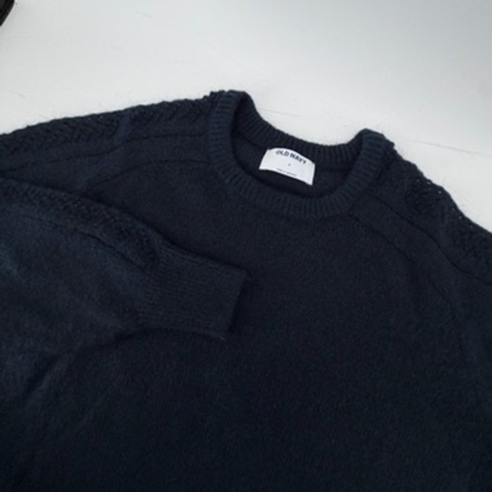 Old Navy Womens Navy Blue Wool Blend Cable Knit Shoulder Crewneck Sweater S NEW